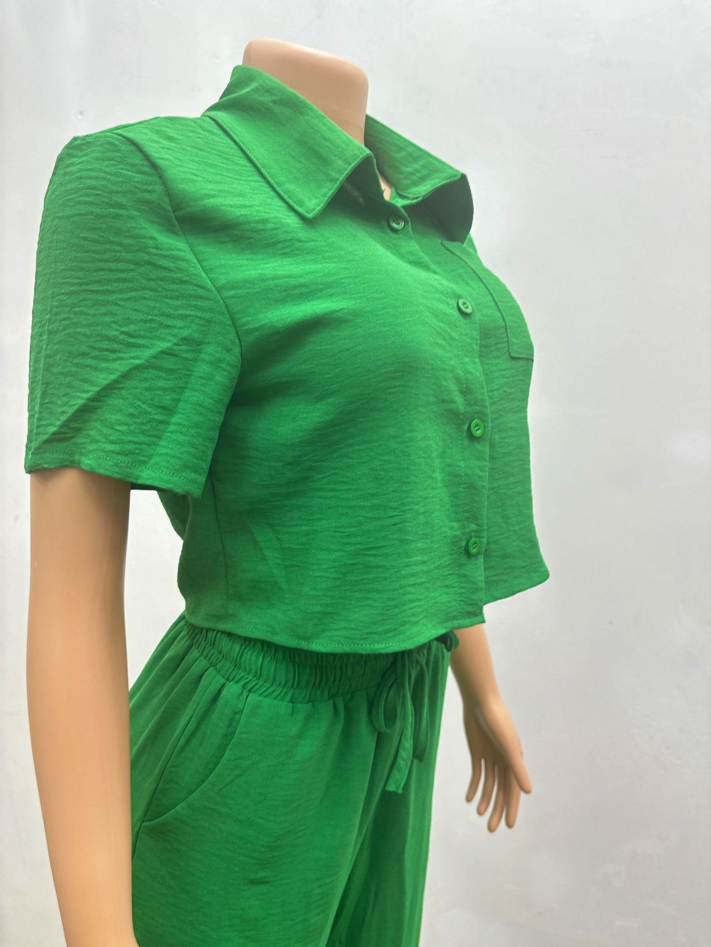 Plus Size Casual African Women Summer Solid Short Sleeve Top and Pant Two-piece Set 15