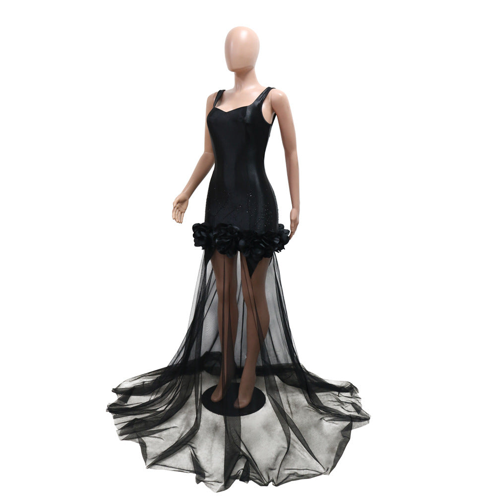 Women suspender flower mesh suspender Beaded Bodycon dress 7