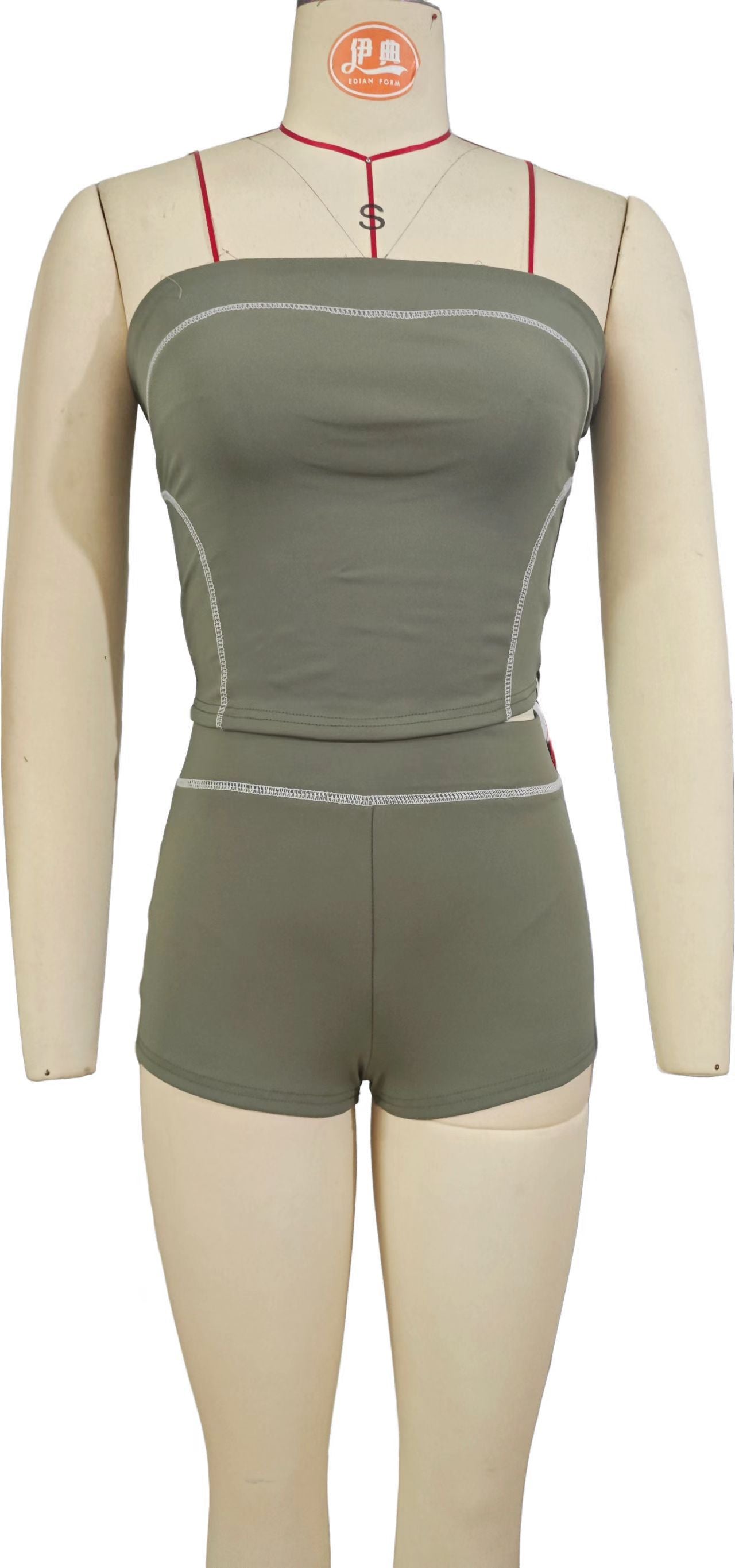 Women Contrast Strapless Top and Shorts Sports Fitness Yoga Two-piece Set 9