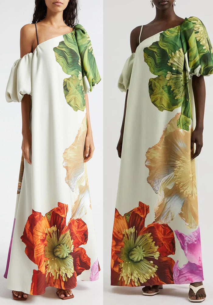 Women Spring/Summer Slash Shoulder Print Casual Holiday Dress