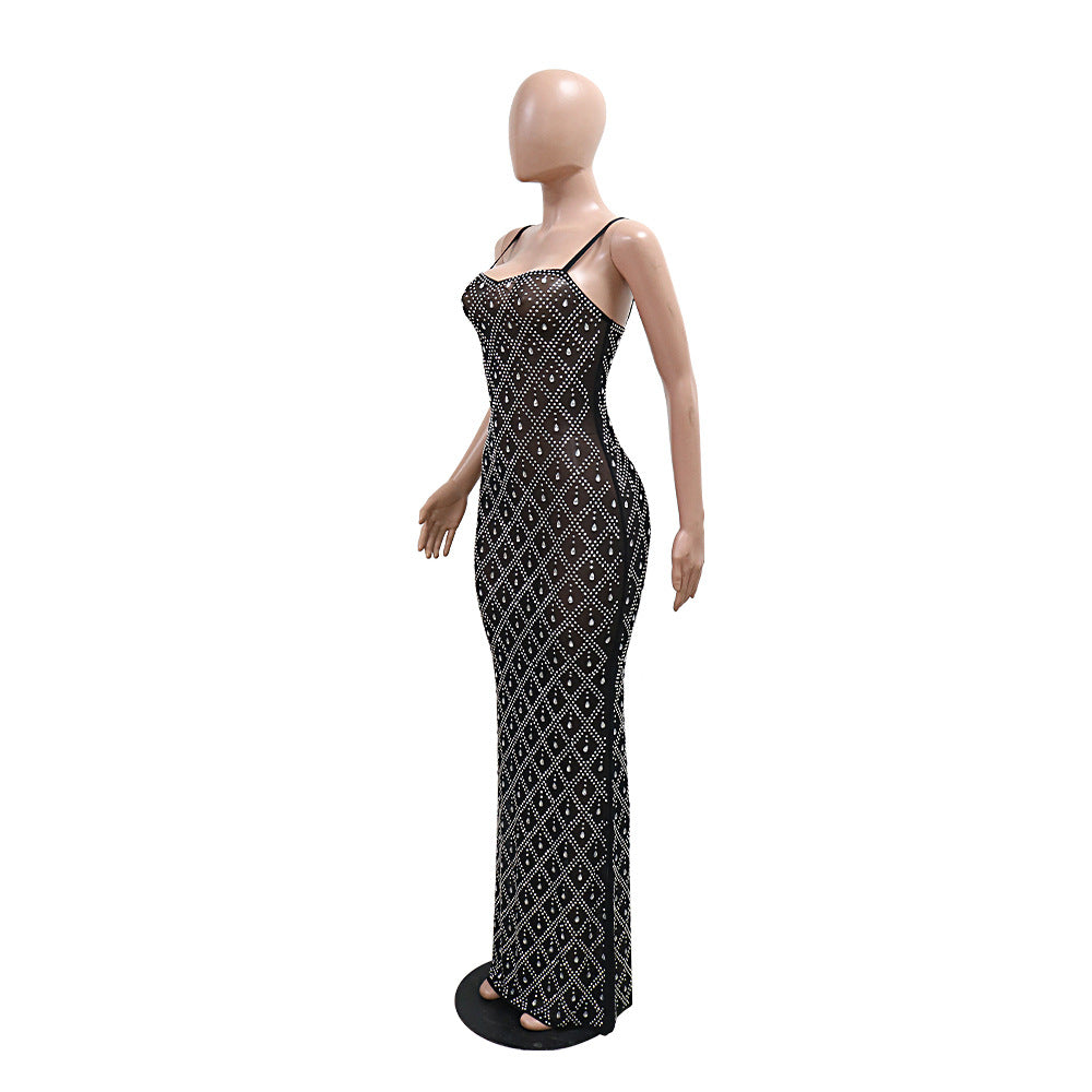 Women Party Sexy Beaded Bodycon Maxi Dress 7