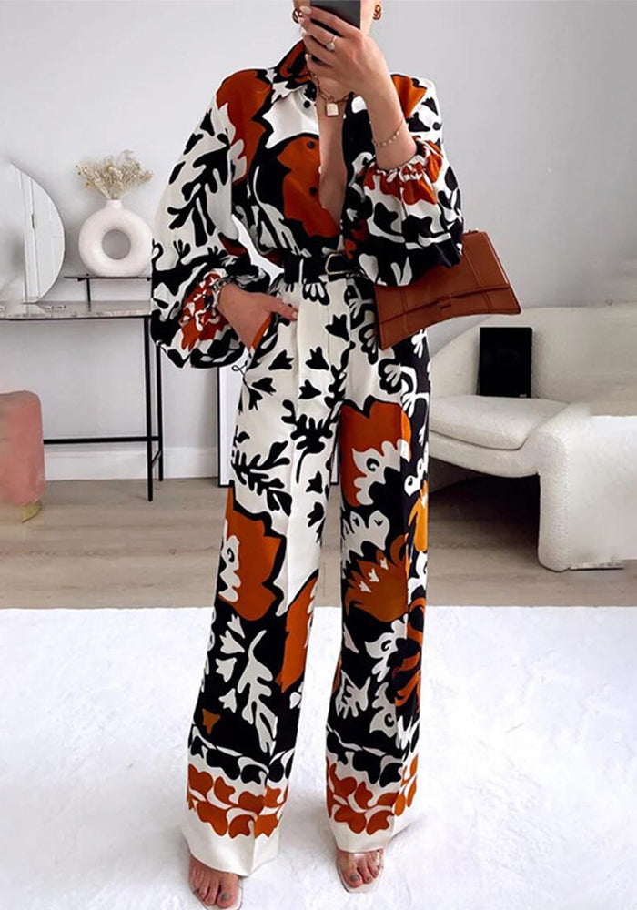 Women Bohemian Contrast Print Casual Top and Pants Two Piece