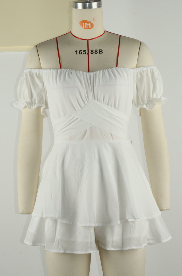 Jumpsuit Solid Color Fashion Sexy Off Shoulder Lantern Ruffle Sleeve Casual Summer Women's Shorts 27