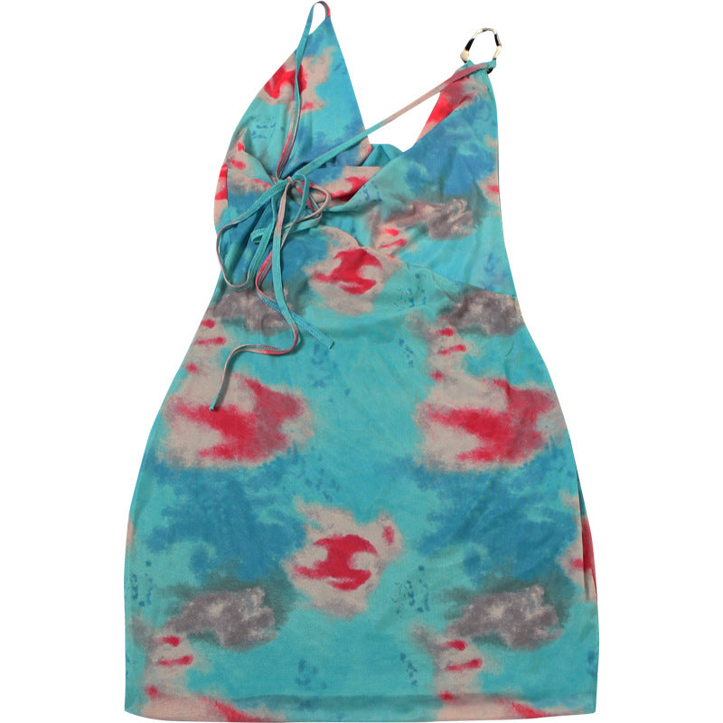 Women Summer Slash Shoulder Lace-up Backless Bodycon Dress 12