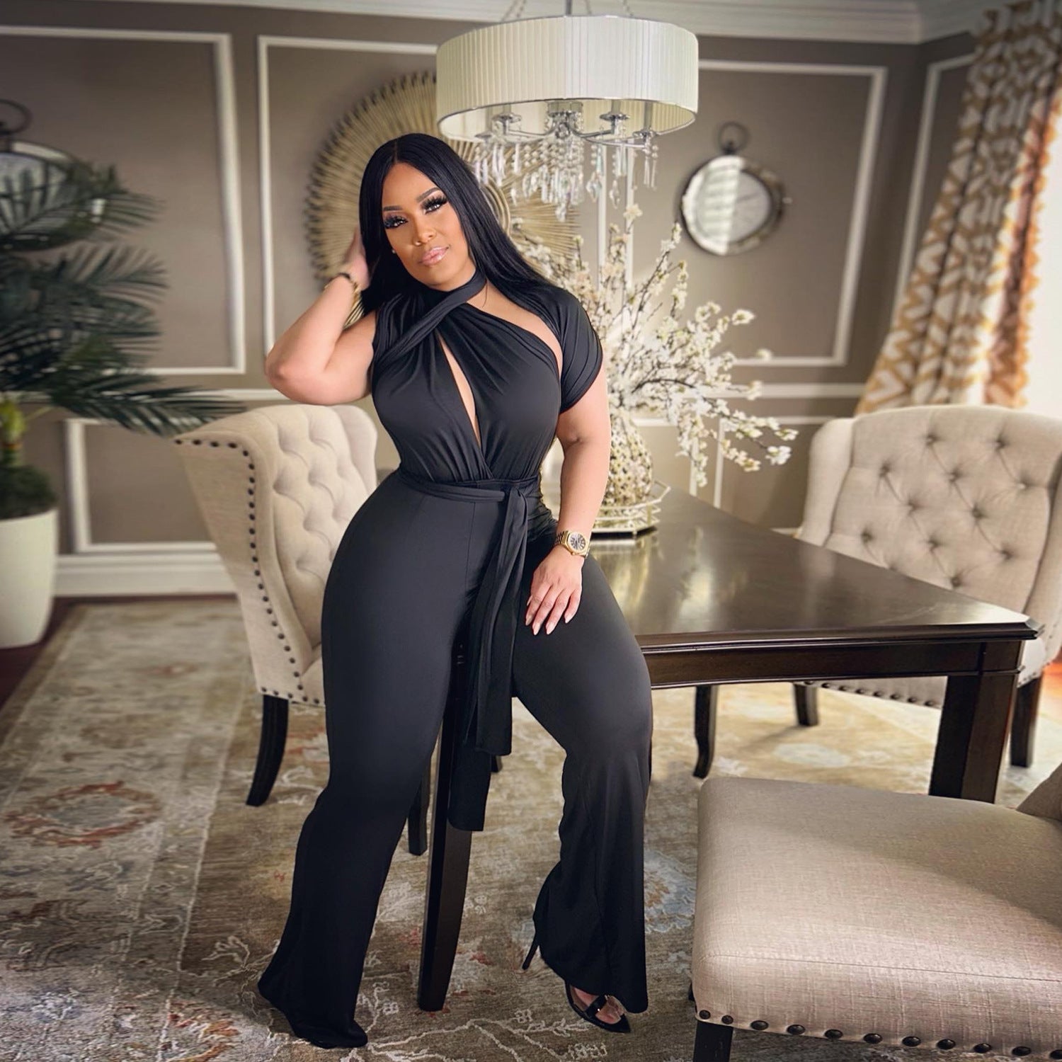 Sexy Slim Straps Lace-Up One-Piece Nightclub Jumpsuit For Women 4