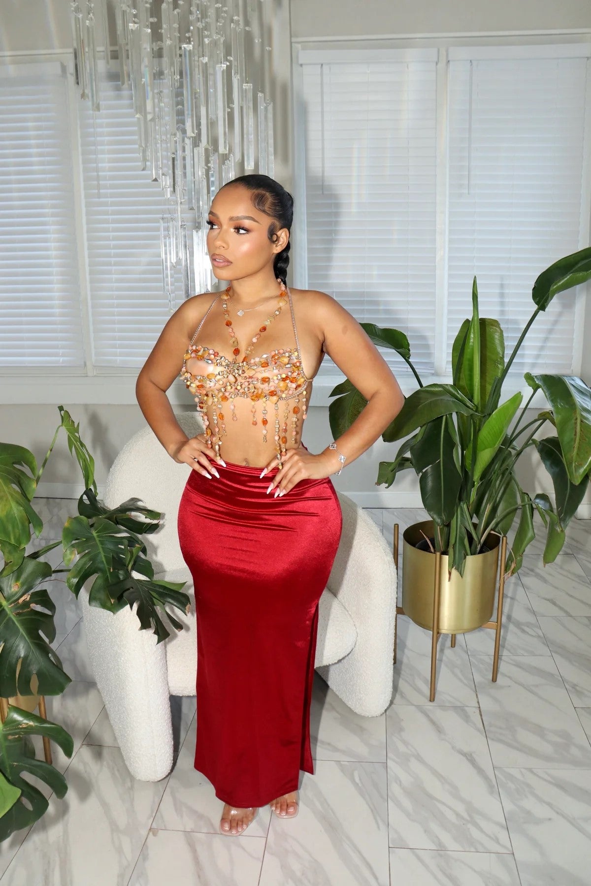 Women's Satin Slit Slim Skirt 3