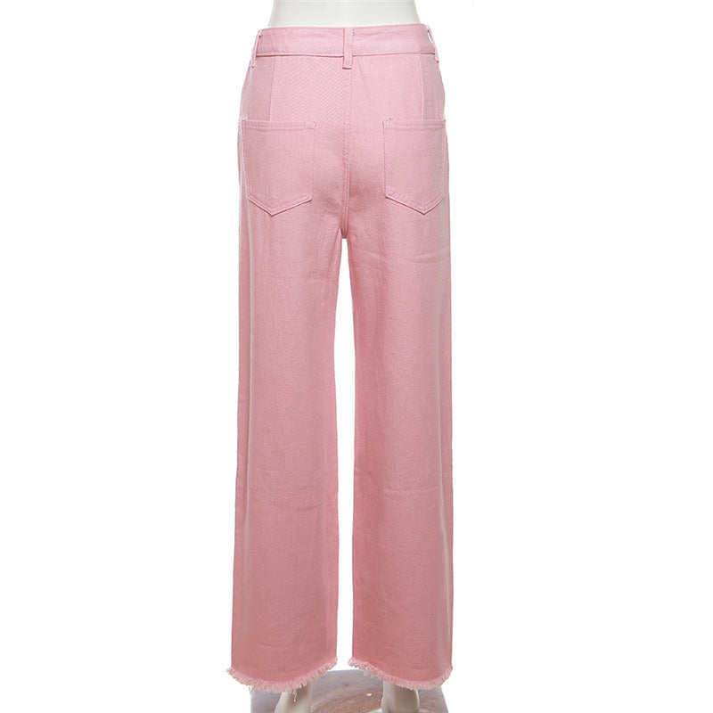 Autumn Women's Patchwork Contrast Color High Waisted Loose Casual Denim Pants For Women 13