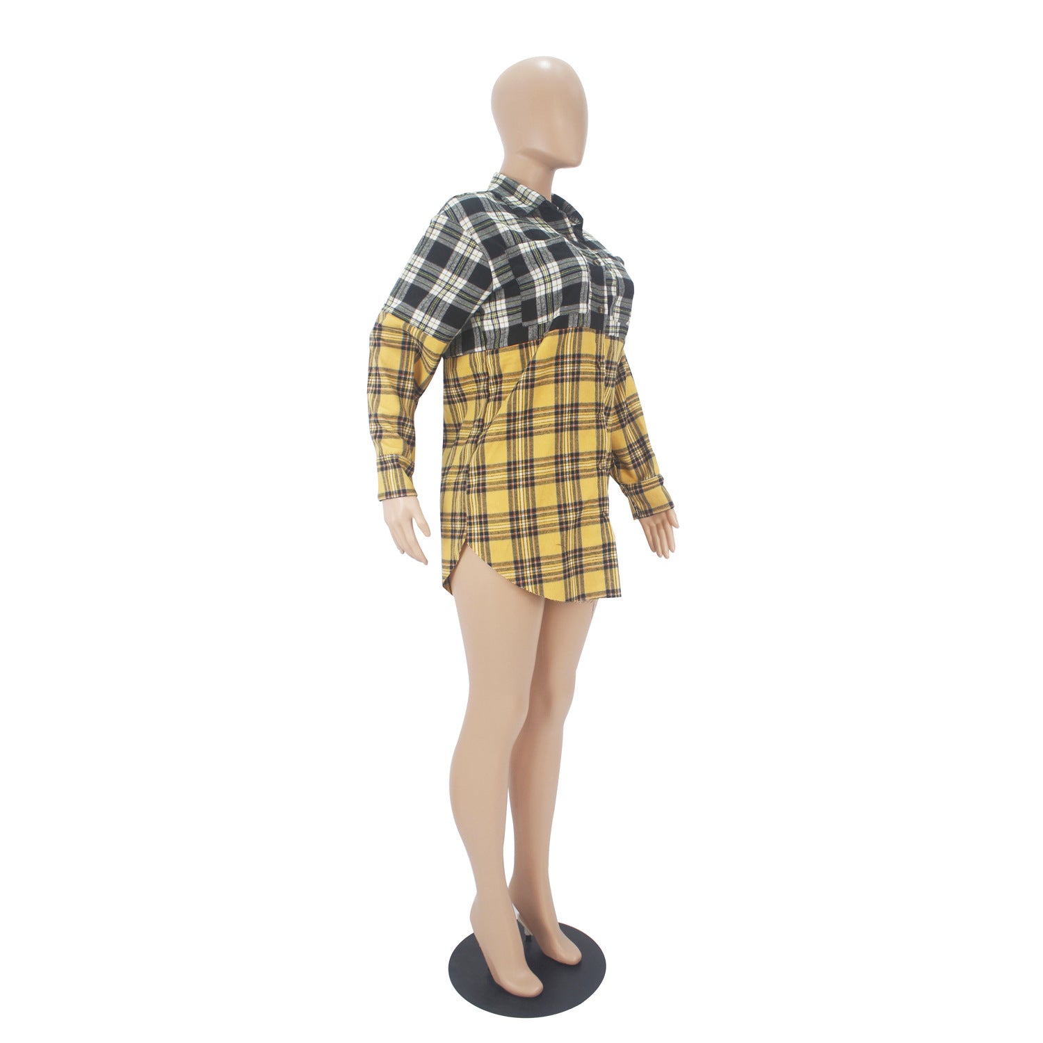 Women's Casual Color Block Patchwork Long Sleeve Shirt Dress 9