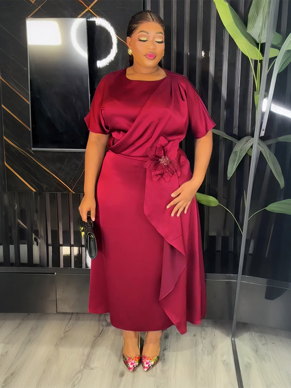 Plus Size African Elegant Solid Dress 7