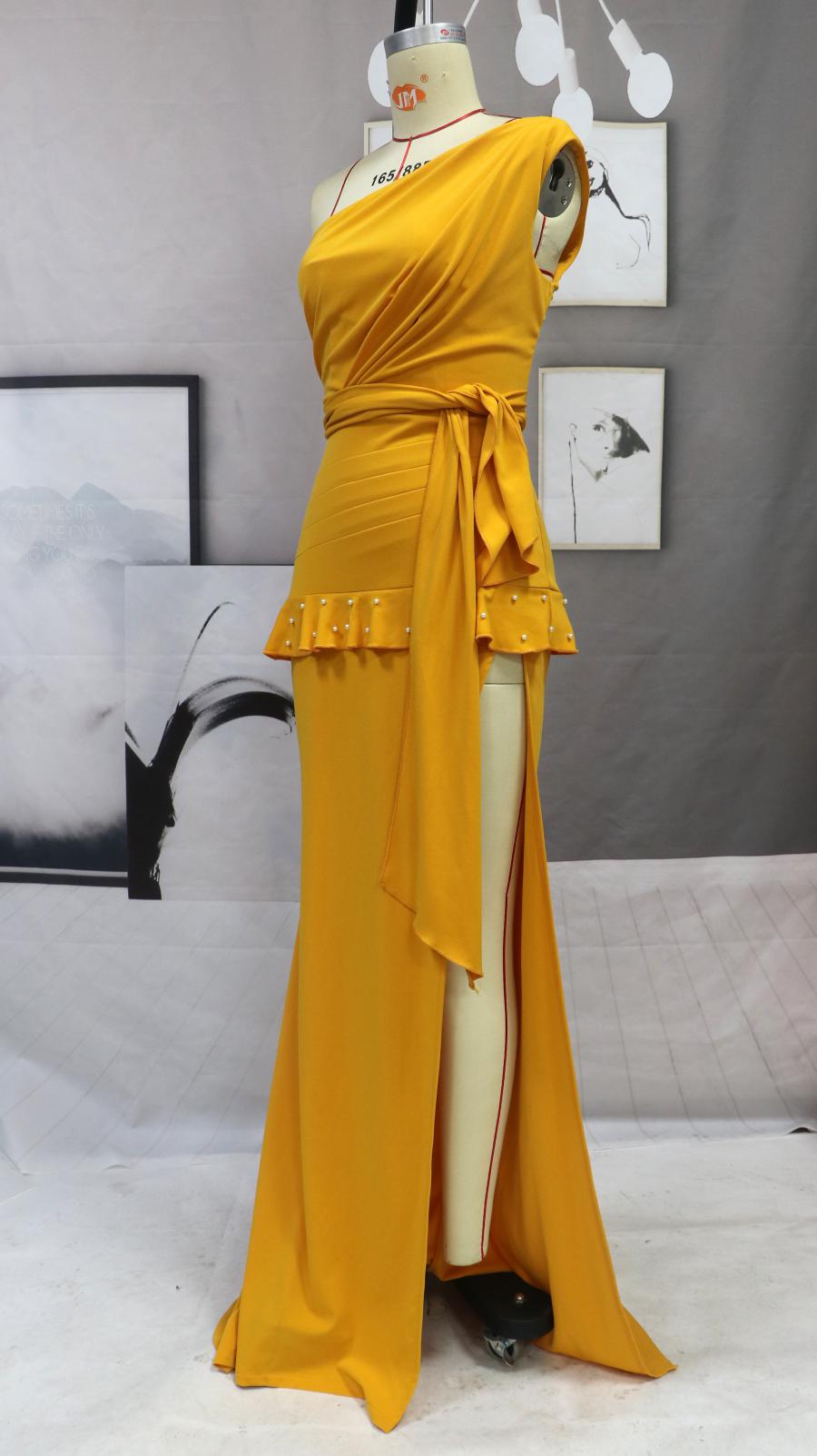 Sexy Design One Shoulder Chic Elegant Solid Color Women evening Dress 8