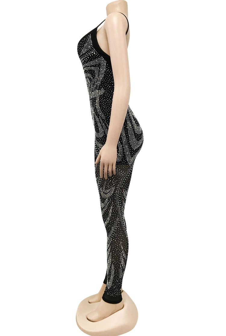 Summer Party Black Beaded Halter Bodycon Jumpsuit 4