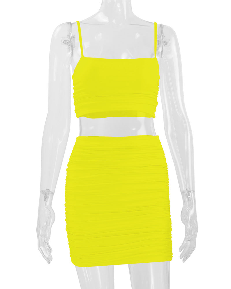 Sexy Camisole Ruched Bodycon Skirt Two-Piece Set For Women 31