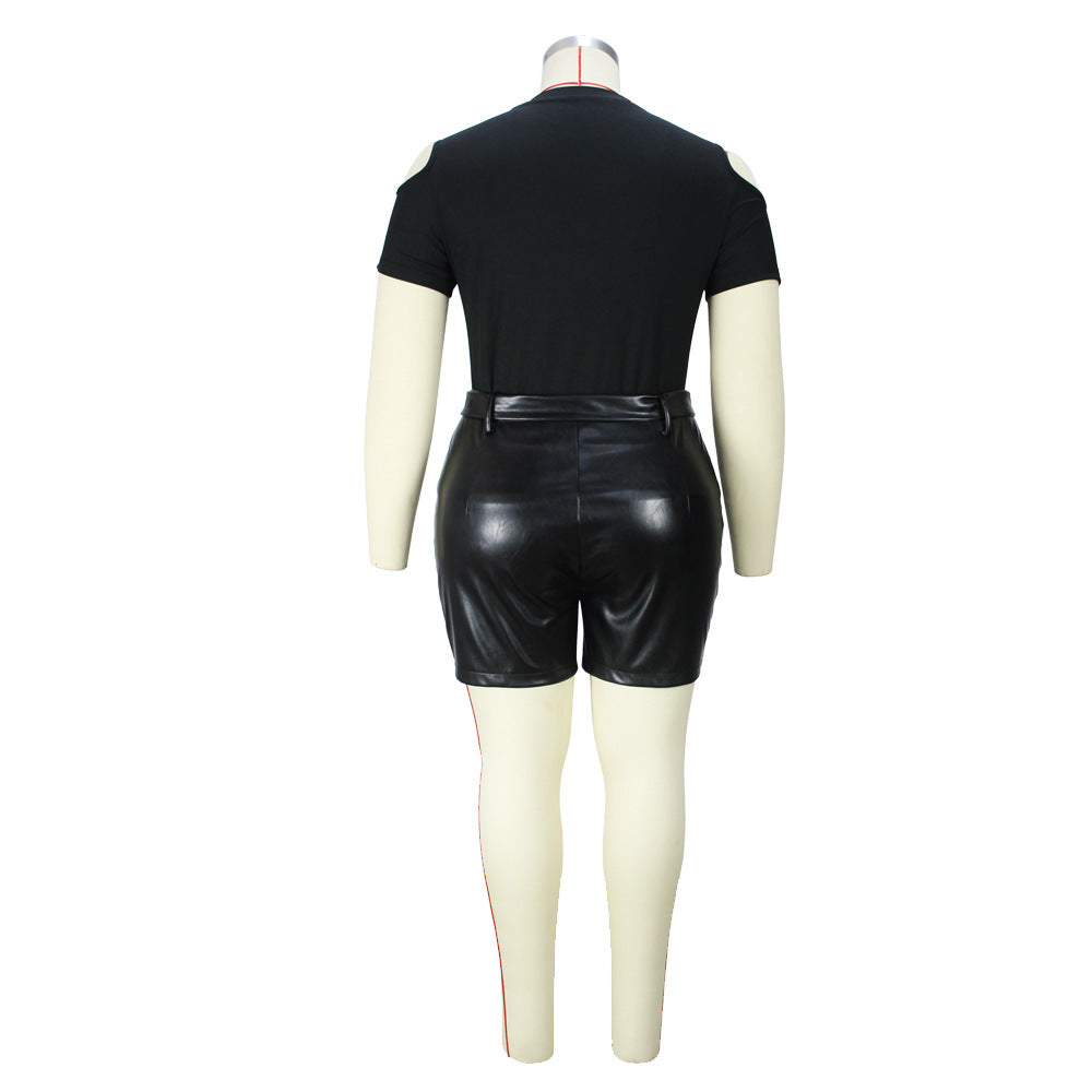 Plus Size Women pu Leather Shorts 11