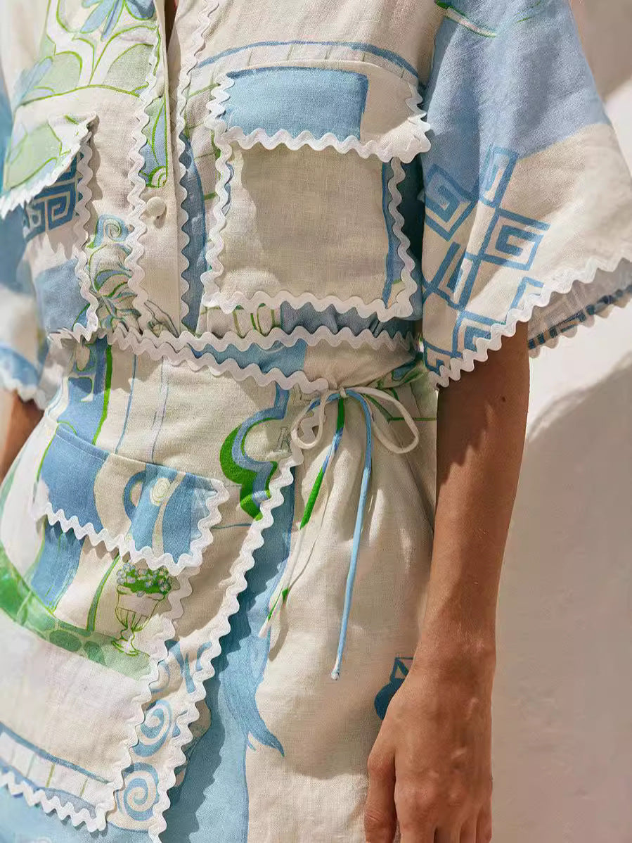 Women Lace Printed Top and Shorts Two Piece Set 4