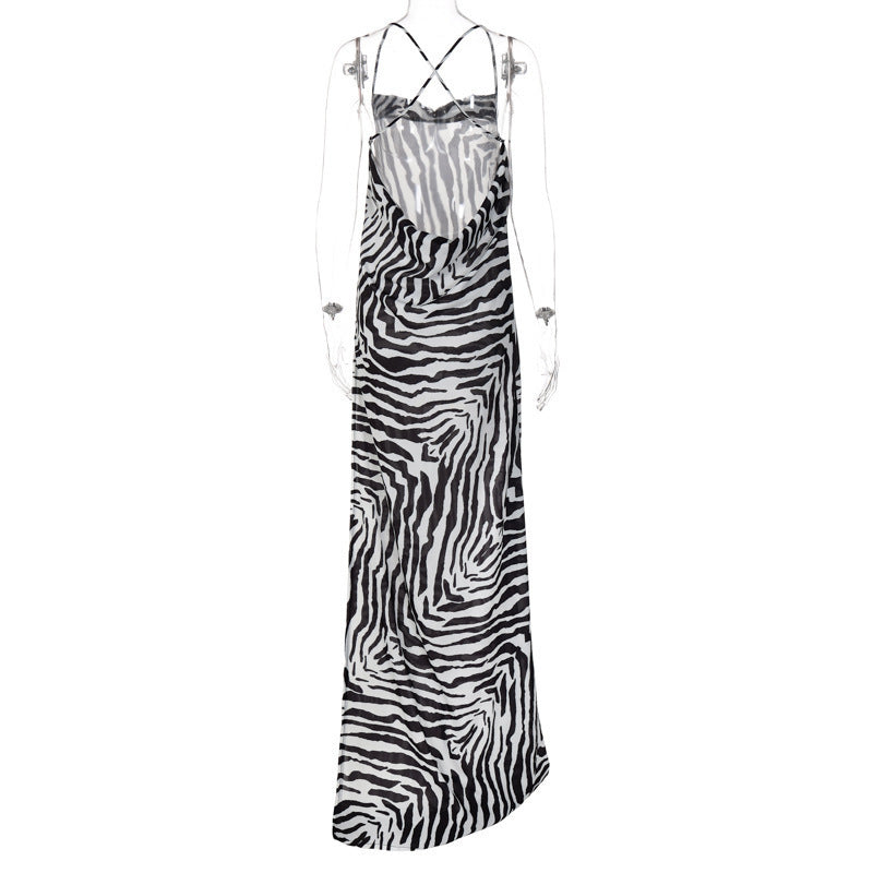 Women's Summer Holidays Zebra Print Sexy Halter-Neck Low-Back Dress 7