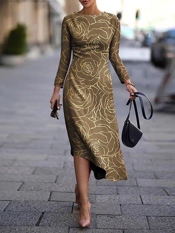 Autumn Street Trend Women's print Round Neck midi Dress 3