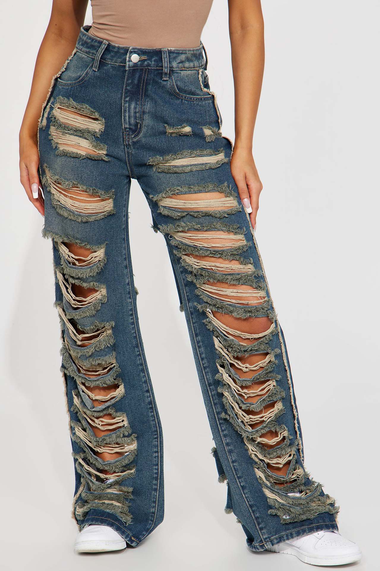 Fashion Versatile Slim Sexy Micro Stretch Ripped Micro Bell Bottom Denim Pants