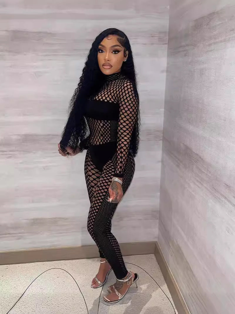 Women hollow sexy mesh two-piece set 4