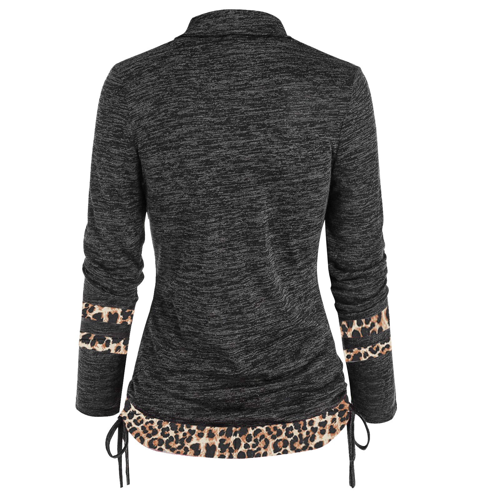 Women Leopard Patchwork Long Sleeve Loose Pleated Top 22
