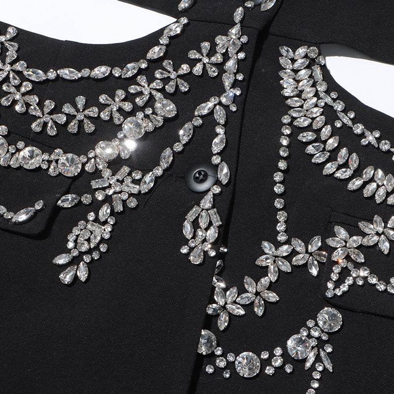 Women rhinestone beaded Open Waist long sleeve Blazer 10