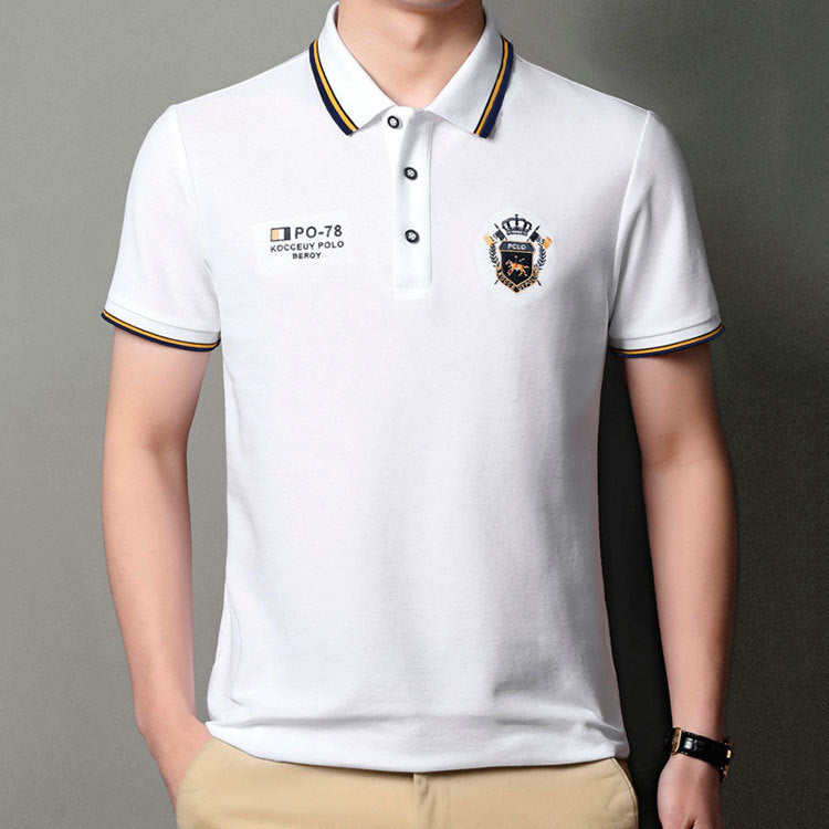 Men's Short Sleeve Business T-Shirts Turndown Collar Embroidered Tops Polo Shirts Casual Shirt 3