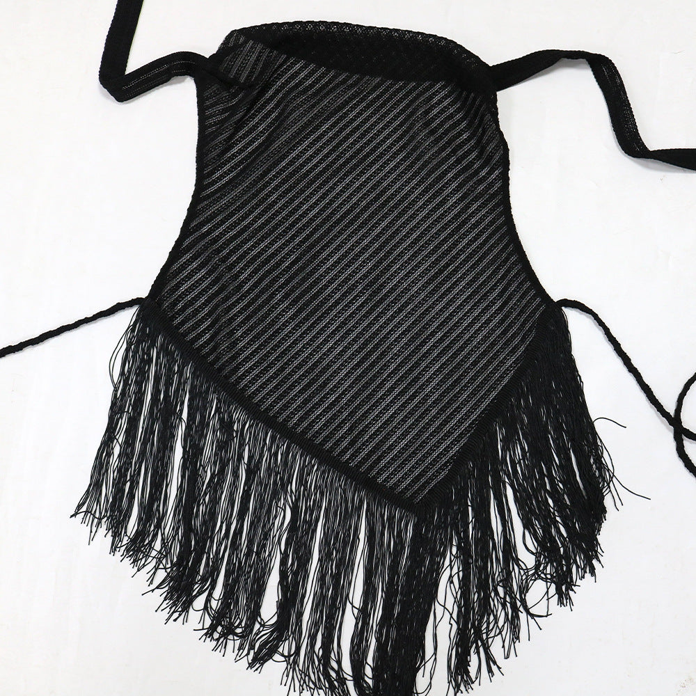 Women Halter Neck lace-up sleeveless Backless Top and sexy tassel trousers 11