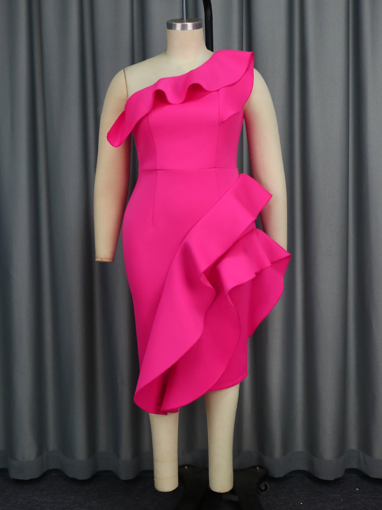 Ruffle Slash Shoulder Sleeveless High Waist Formal Party Dress