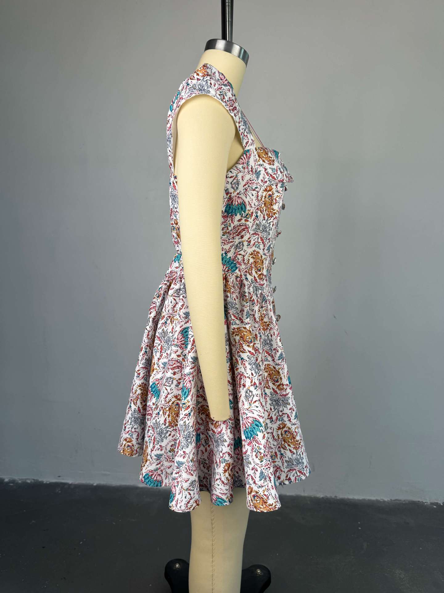 Women Summer Square Neck Printed Irregular Mini Dress 20