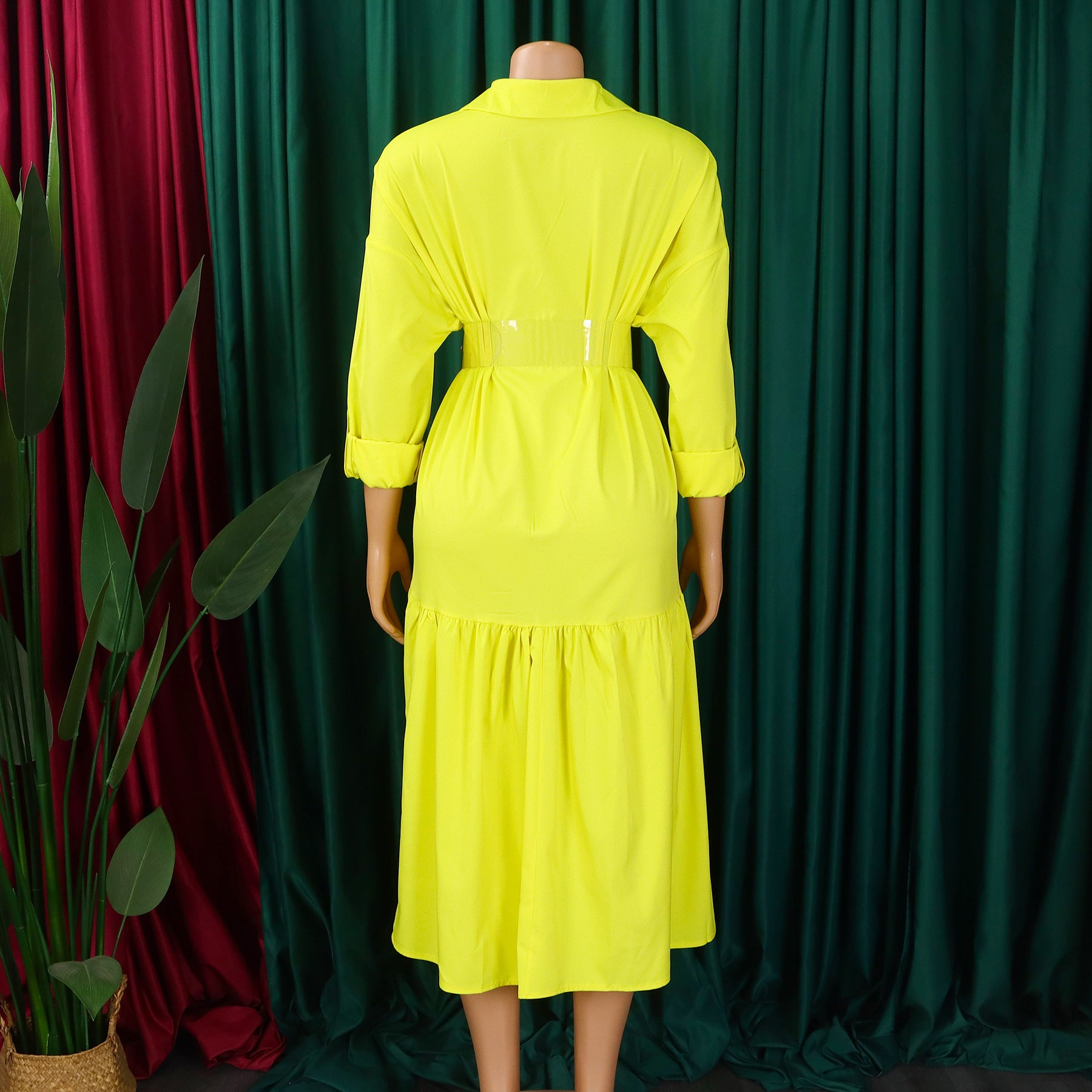 Women's Turndown Collar Solid Color Fashion Loose Casual Button Irregular Shirt Dress 13