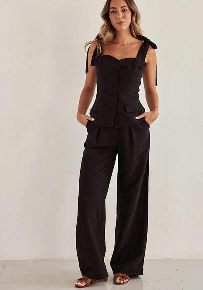 Spring/Summer Fashionable Strap High-Waist Wide-Leg Two-Piece Pants Set