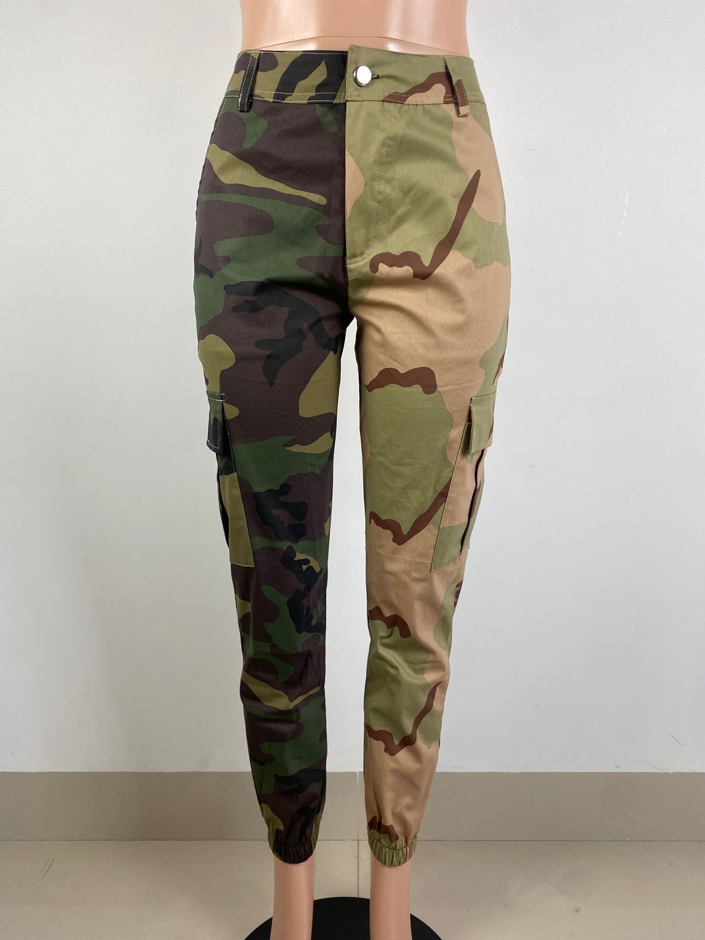 Women's Fashion Style Contrast Patchwork Camo Cargo Pants 12