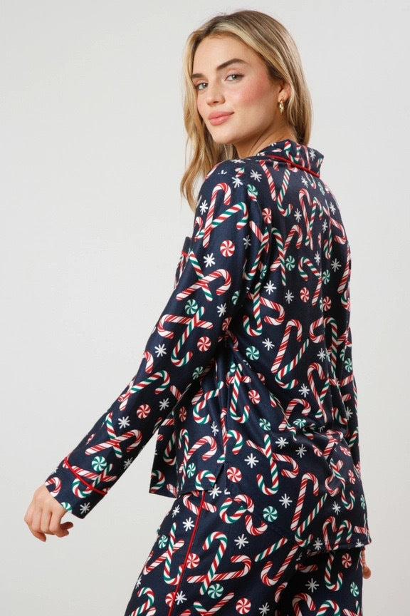 Christmas Women Printed Casual Long-Sleeve Top and Pajama Two-Piece Set 12