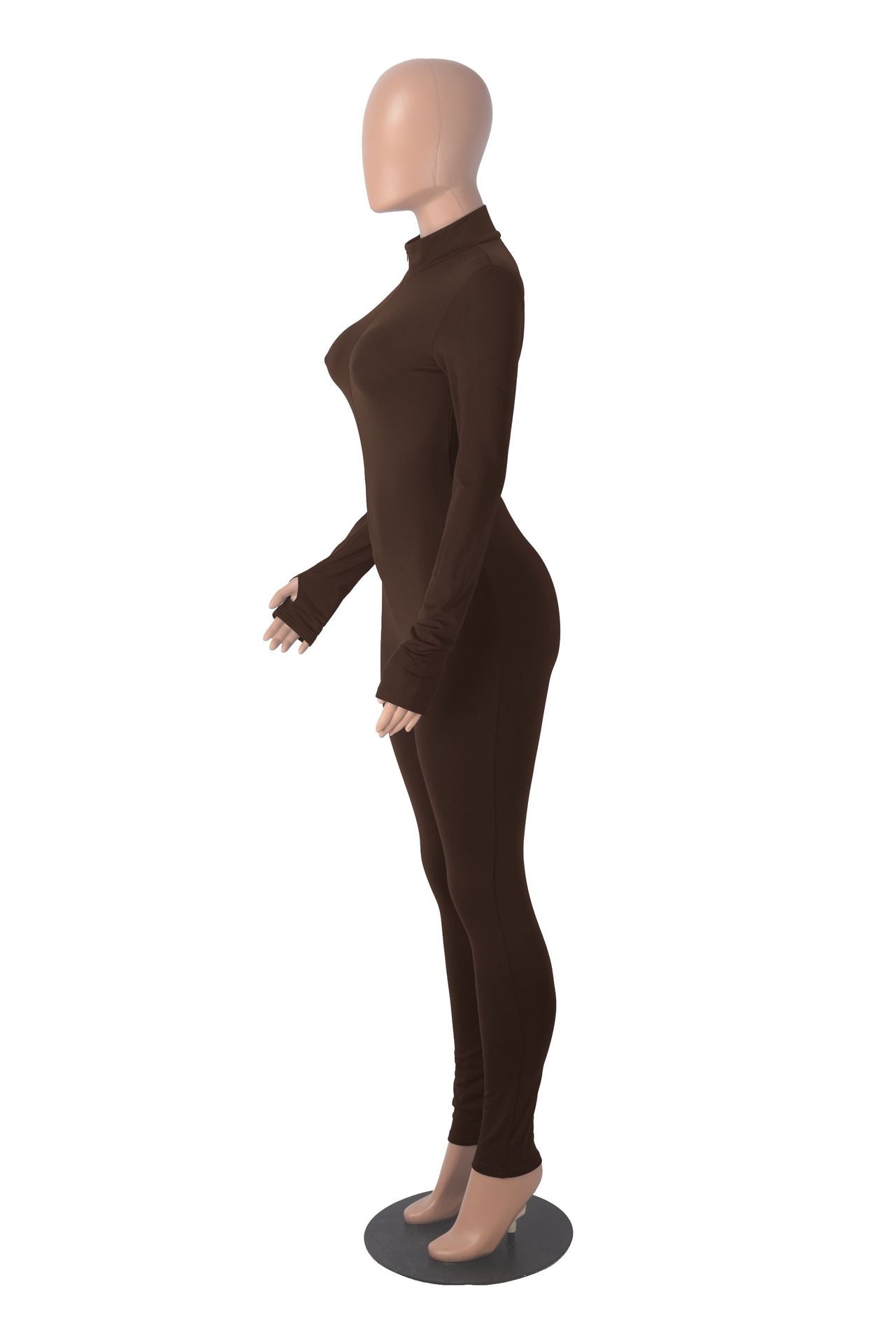 Autumn Winter solid color long sleeve tight slim casual zipper sports jumpsuit 22