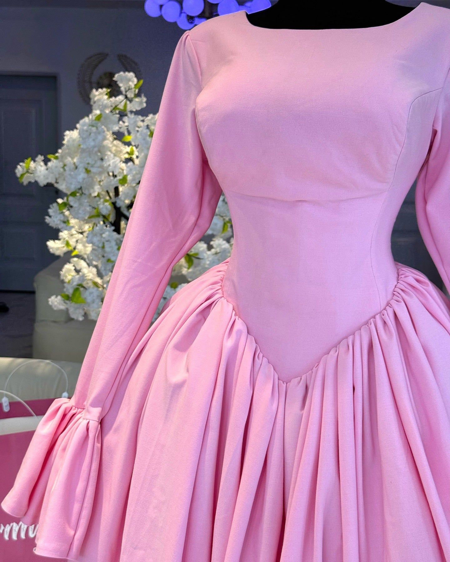 Women's Spring Chic Elegant Round Neck Long Sleeve Lace-Up High-Waist A-Line Dress 5