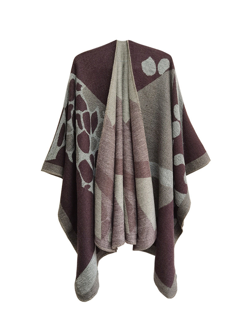 Women jacquard cape camouflage slit shawl 10