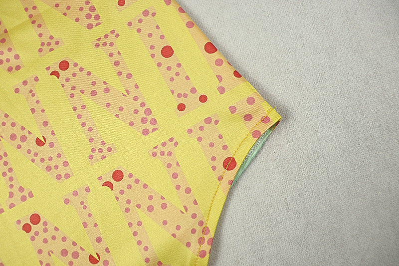 Printed Chic Women's Slim Waist High-Neck Long-Sleeve Sheer Patchwork Long Dress 14