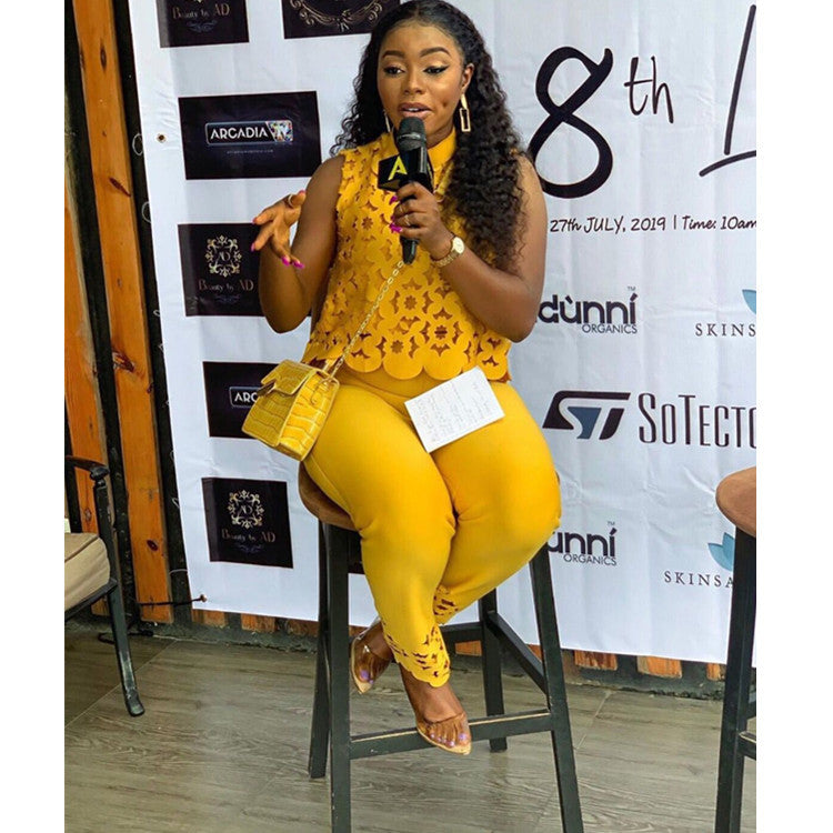 Womens African Ladies Summer Sleeveless Cutout Fashion Casual Suit Two Piece 6