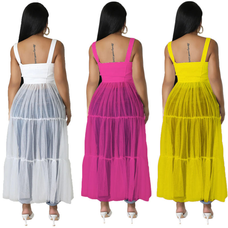 Women's Sexy Camisole Mesh Patchwork Dress