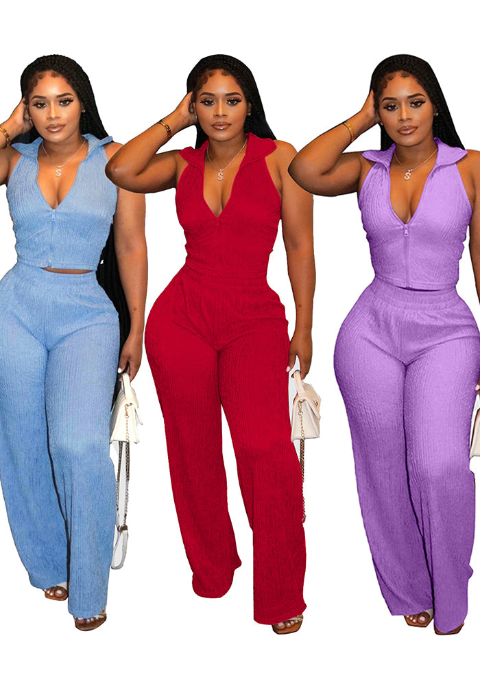 Summer Women’s Sleeveless Pleated Top and Casual Pants Set