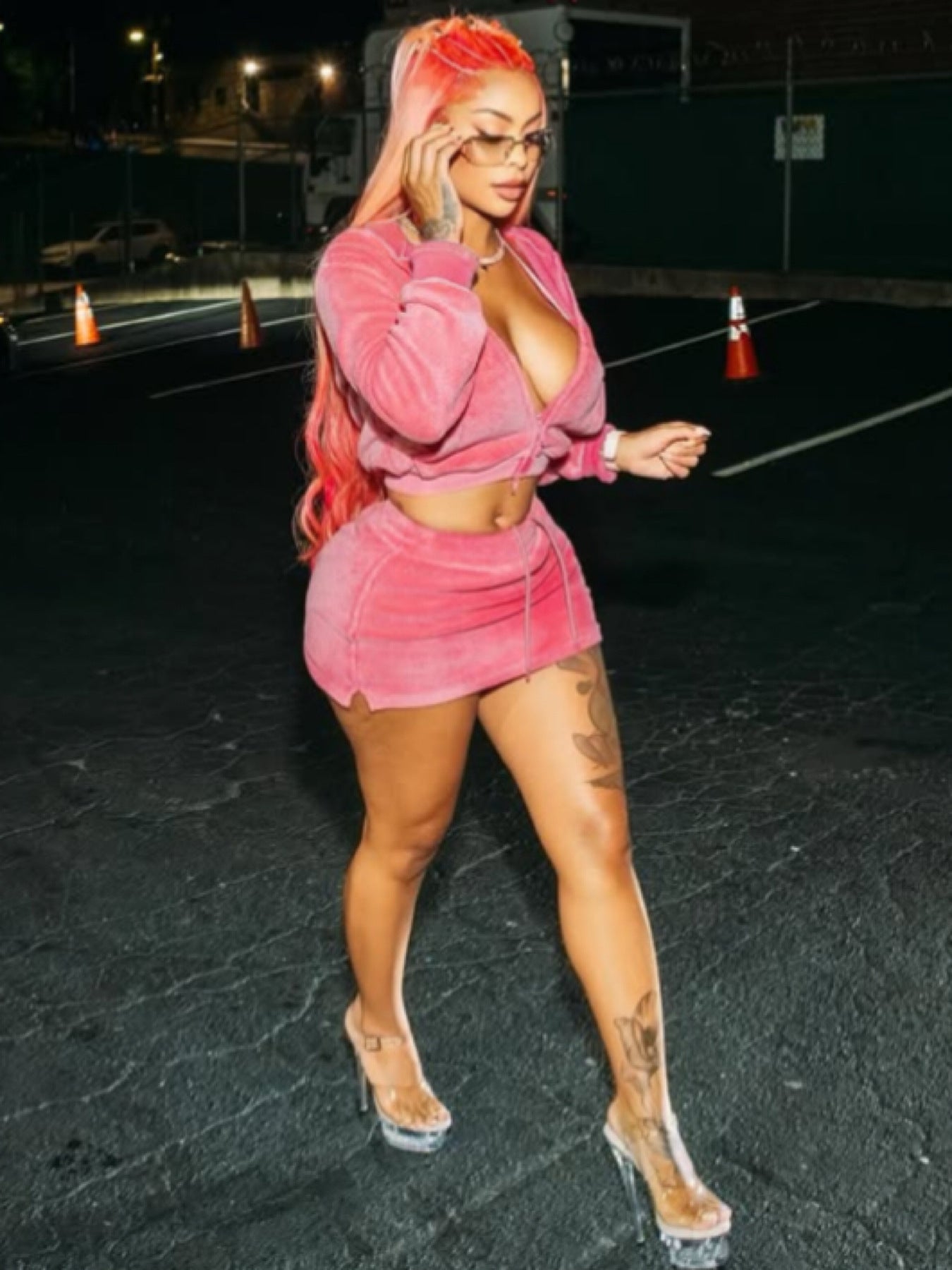 Women Solid Hooded Cropped Long-Sleeved Top Bodycon Skirt Two-Piece Set 4