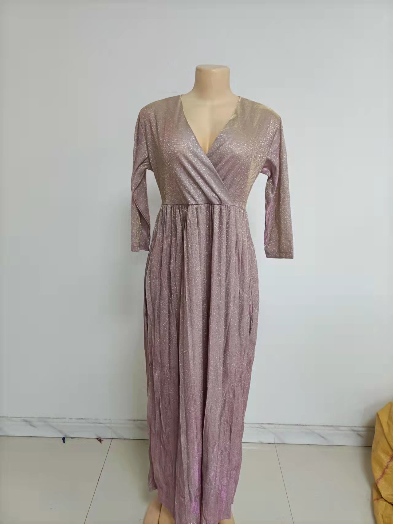 African Women Long Sleeve Shiny Pleated Skirt with Belt 10