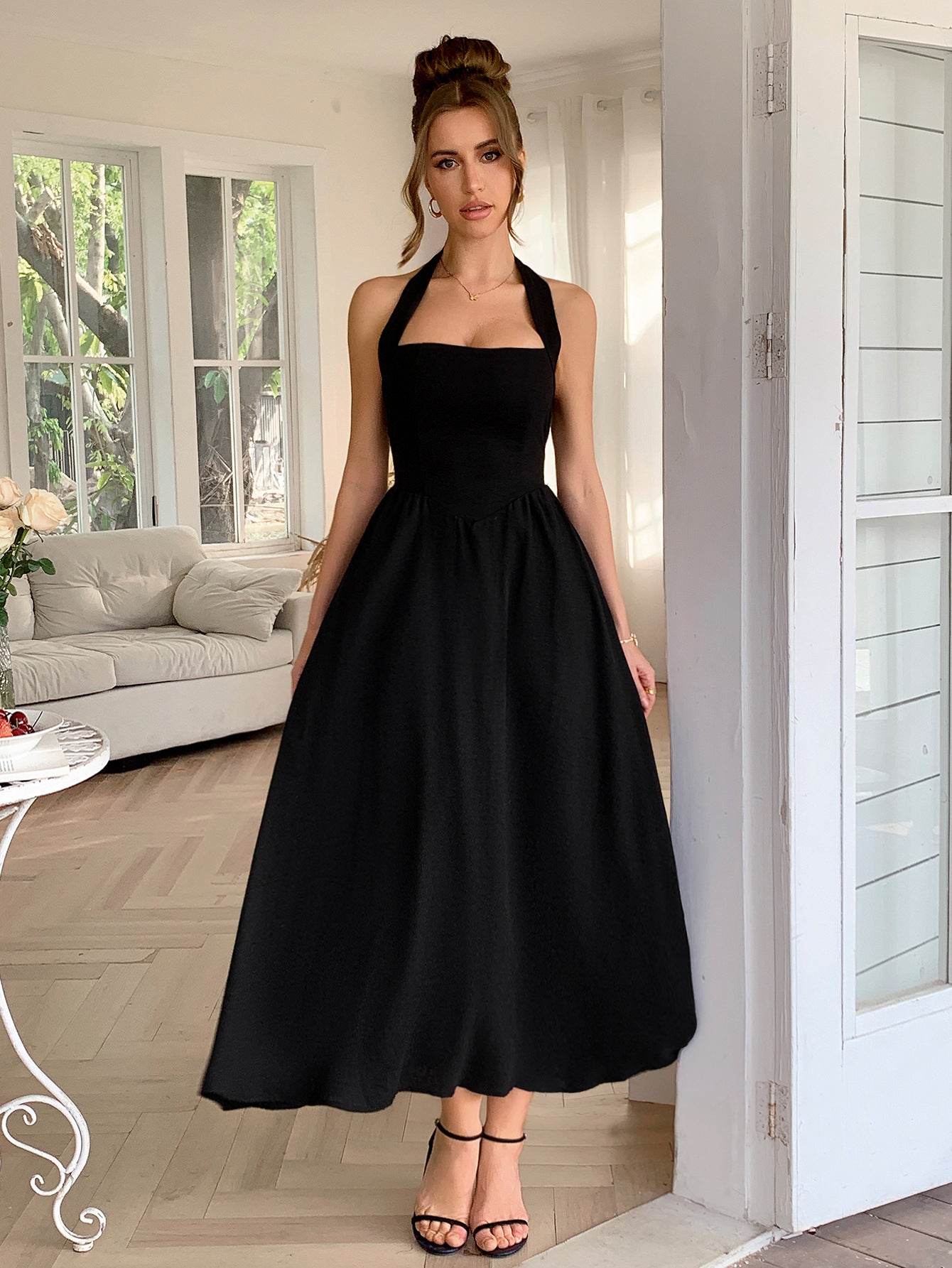 Women Elegant Holidays Halter Neck Waist Dress 3