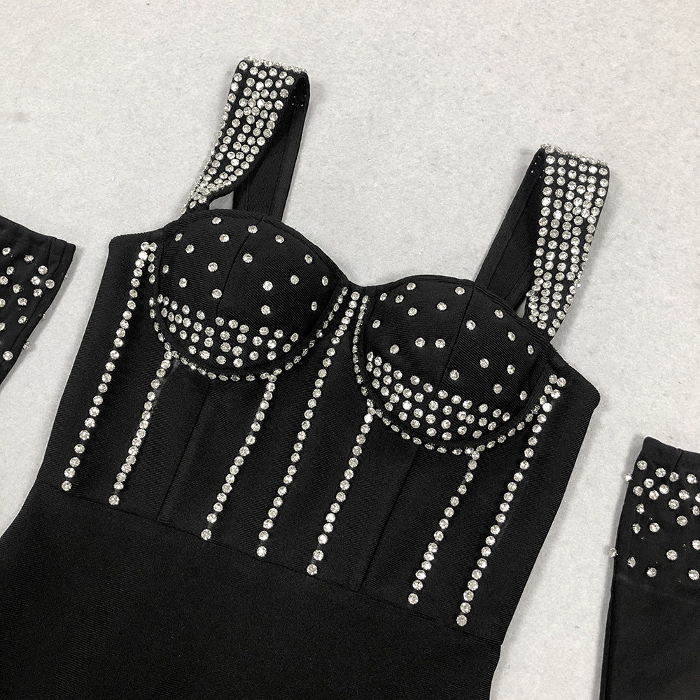 Beaded Strap Slim High Slit Formal Party Evening Dress 4