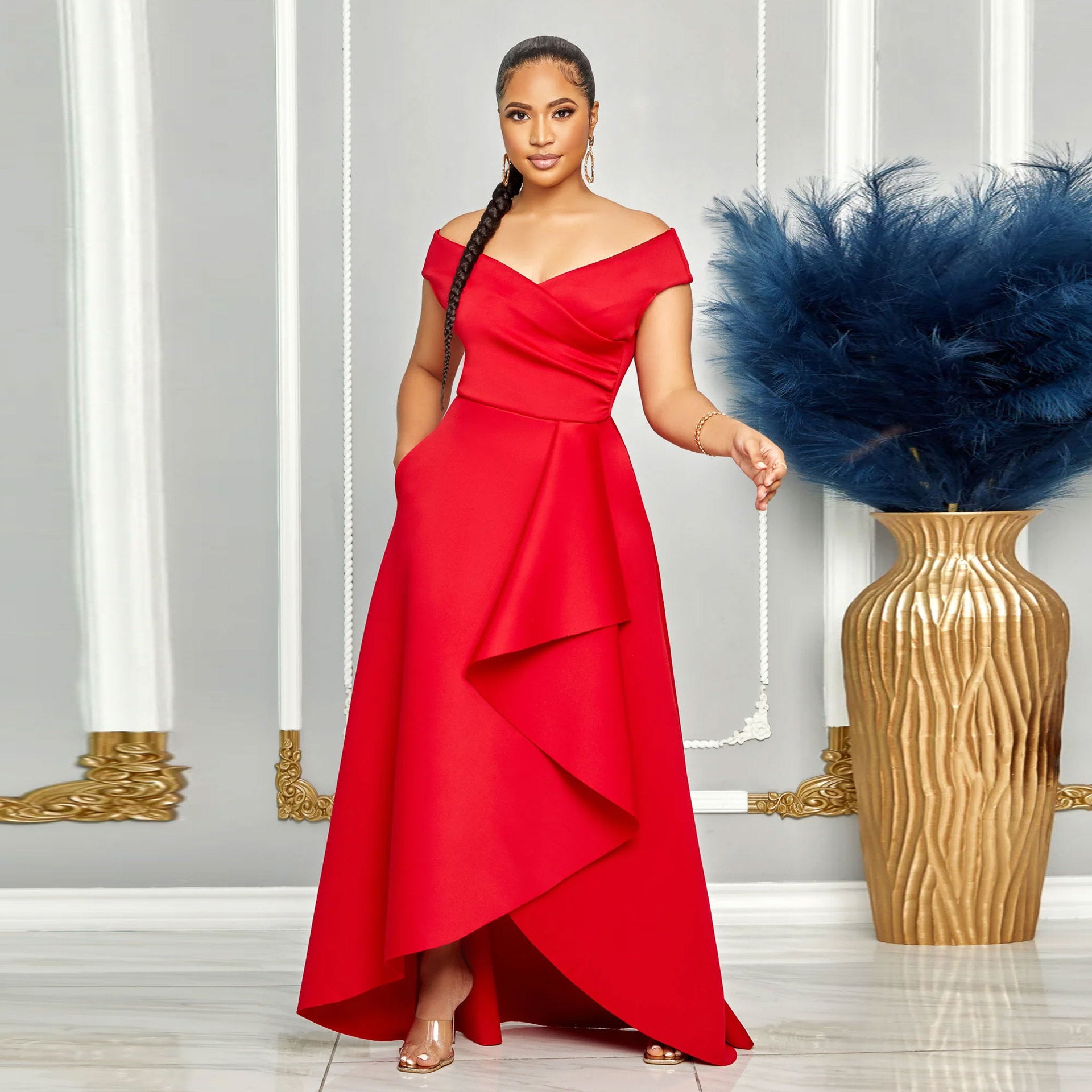 Women Sexy Solid Off Shoulder Sleeveless Dress 3