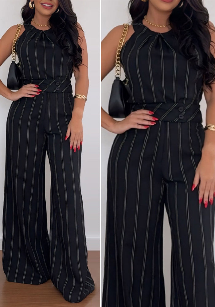 Women Striped Sleeveless Top + Pants Two-Piece Set