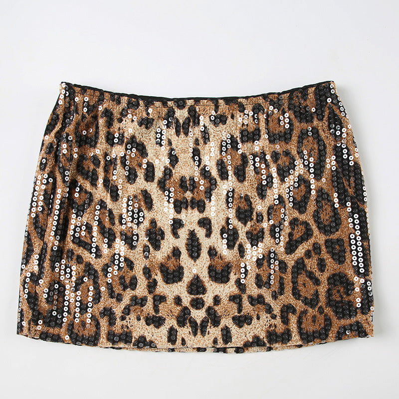 Spring Women's Leopard Print Sequins High Waist Tight Fitting Sexy Shorts Women 32