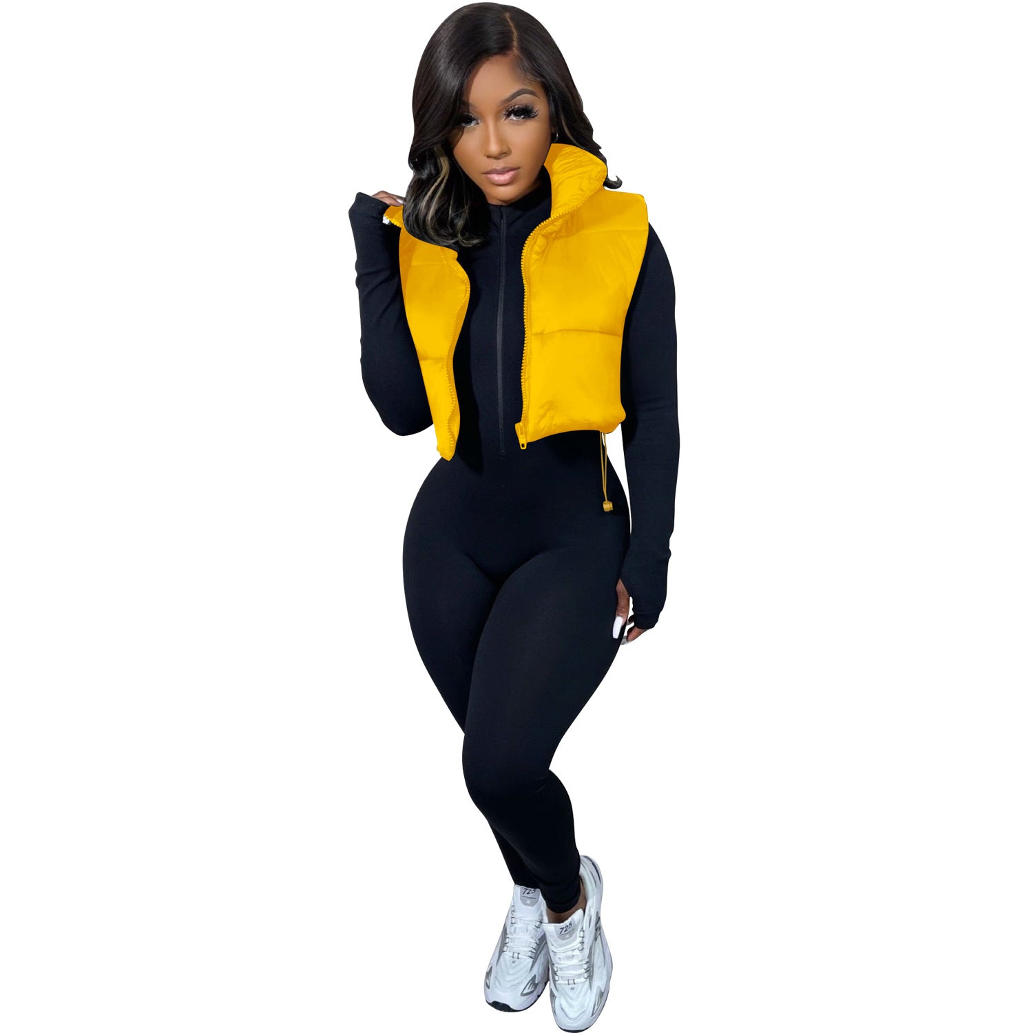 Women Solid Turn Down Collar Padded Vest 5