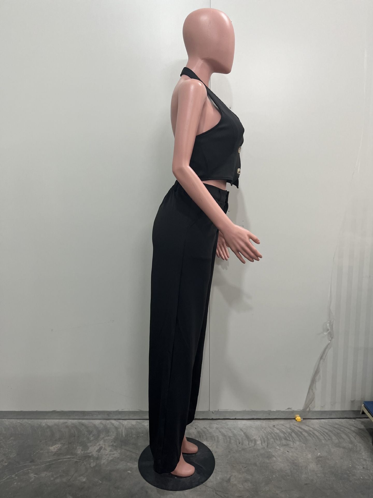 Women solid v-neck Halter Neck vest and PantTwo Piece Set 13