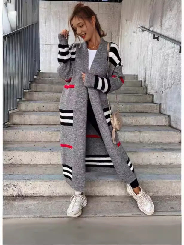 Long Striped Knitting Cardigan Loose Sweater Jacket