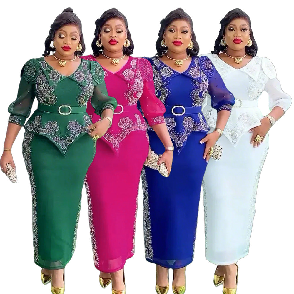 Plus Size African Women beaded party dress 6